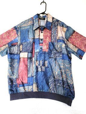 Vintage 90s Fulton Street Shirt Works Mens XL Abstract Artsy Banded Waist